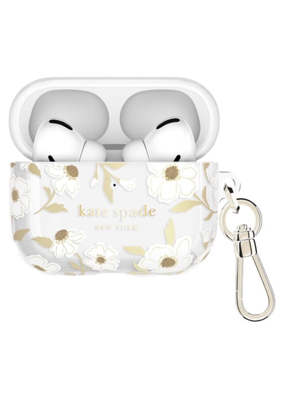 Kate Spade Floral AirPods Pro 3 Protective Case Gold Ring Keychain - New